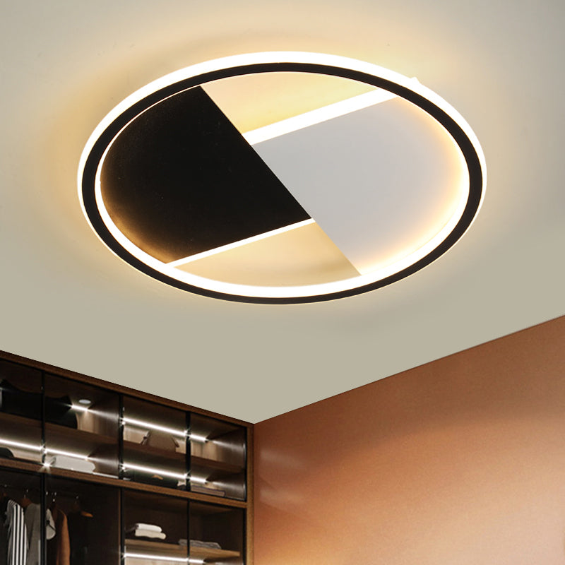Black and White Circular Ceiling Light Fixture Simplicity LED Metal Flush Mount Lamp