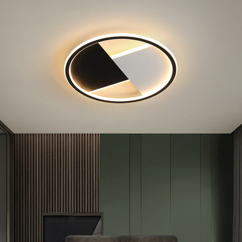Black and White Circular Ceiling Light Fixture Simplicity LED Metal Flush Mount Lamp