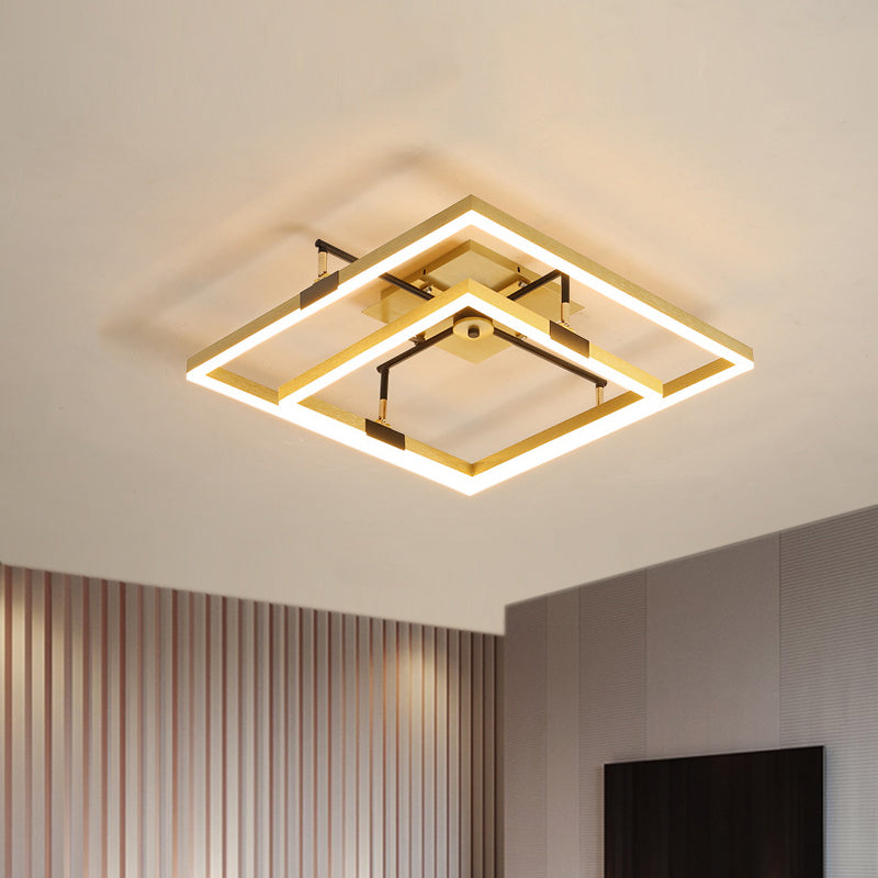 Telaio oro a 2 quadrati semifulco semifulco modernista modernista lampada a montaggio a filo metallico in luce calda/bianca, larghezza 19,5 "/23,5"