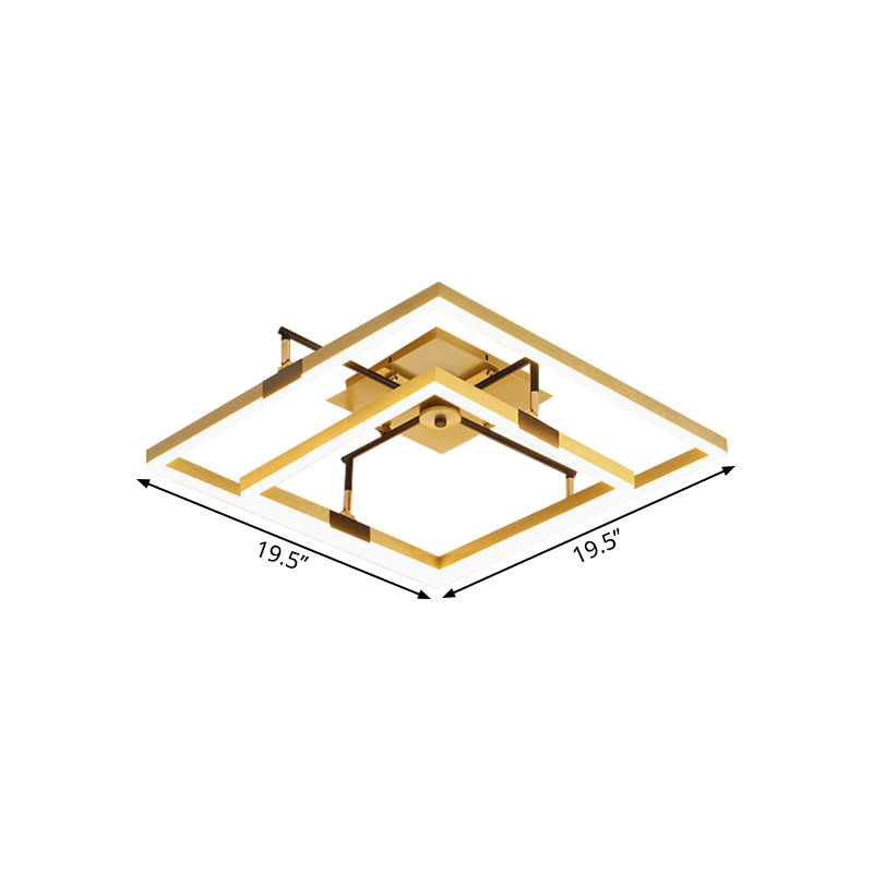 Telaio oro a 2 quadrati semifulco semifulco modernista modernista lampada a montaggio a filo metallico in luce calda/bianca, larghezza 19,5 "/23,5"