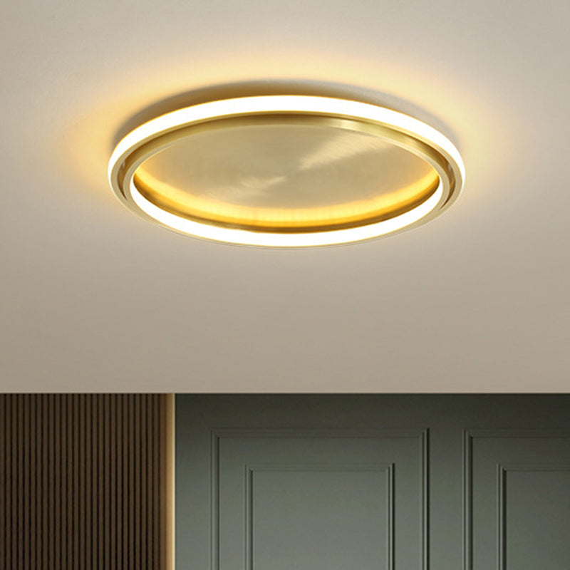 16"/19.5" Wide Modern Circle Flush Mount Lighting Metallic LED Bedroom Ceiling Flush in Gold