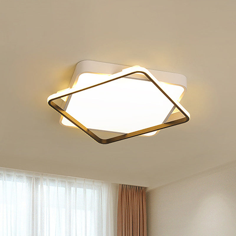 Square Metal Ceiling Light Fixture Modern Gold LED Flush Mount Lamp in Warm/White Light, 18"/23.5" Width