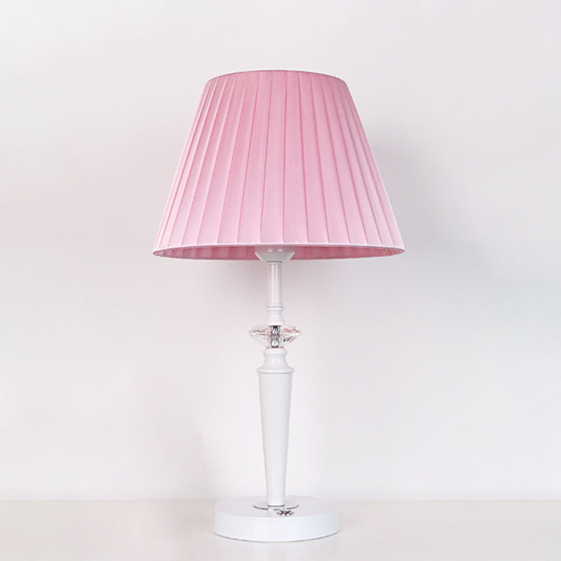 Scrivania in tessuto affusolato leggero moderno lampada da tavolo da notte a 1 luci con cristallo sfaccettato e interruttore touch