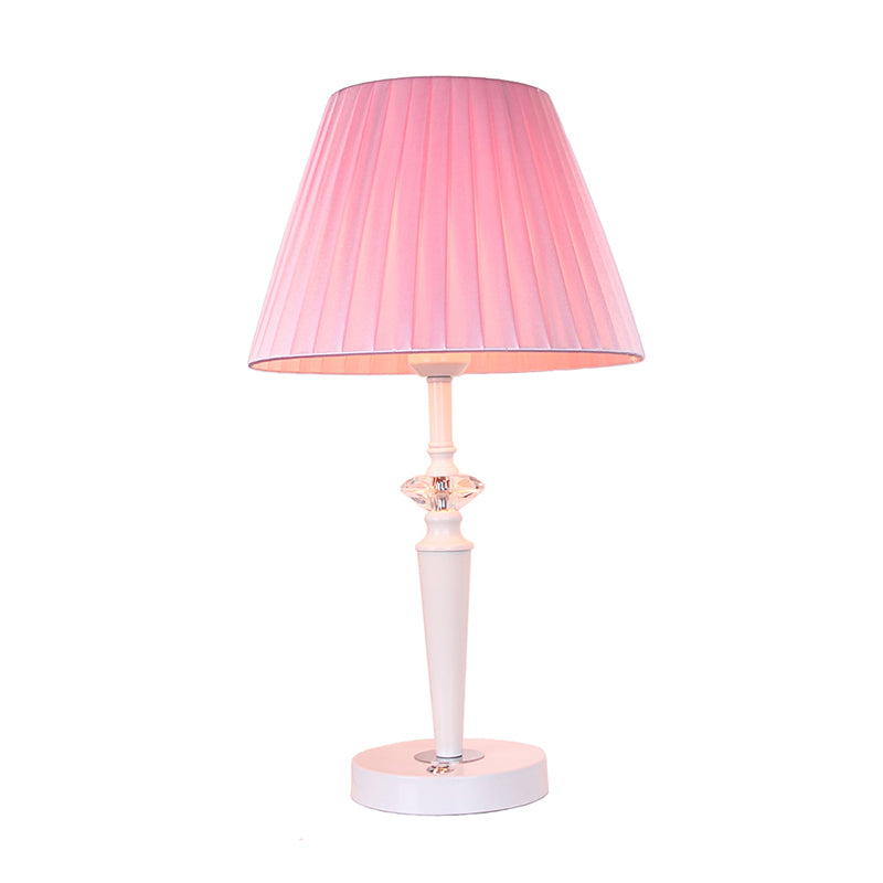 Scrivania in tessuto affusolato leggero moderno lampada da tavolo da notte a 1 luci con cristallo sfaccettato e interruttore touch