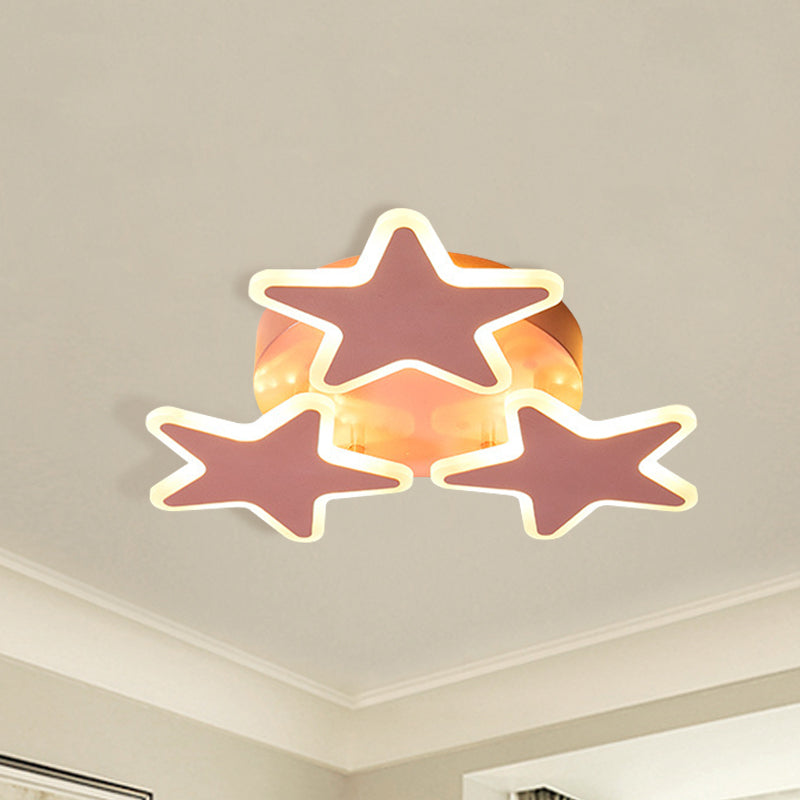 Star Ceiling Light Fixture Cartoon Acrylic LED Pink Flushmount Lighting for Bedroom