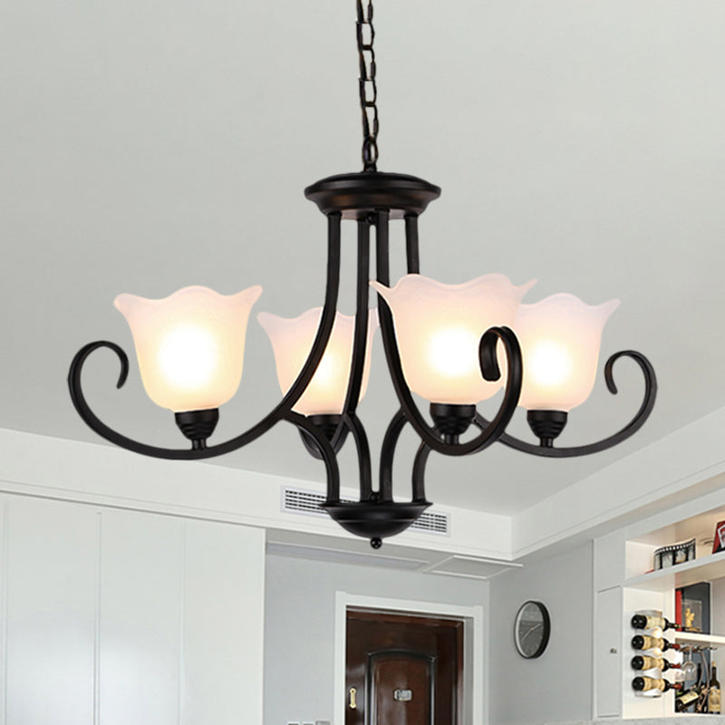 Black 4/6/8 Bulb Plafond Chandelier entrepôt de fleur en verre givré kit léger léger avec bras de défilement