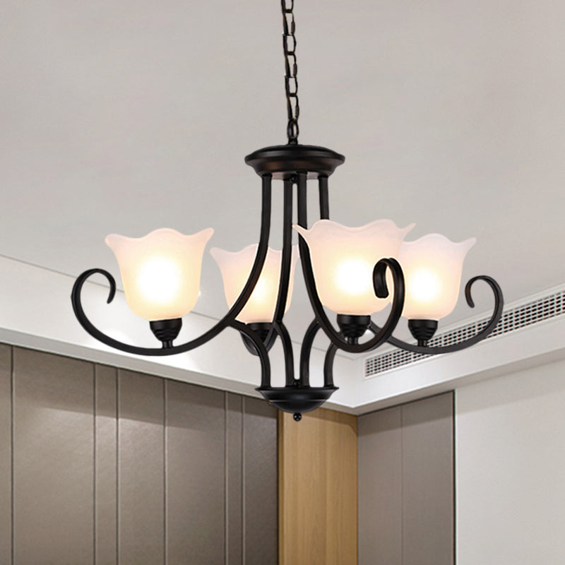 Black 4/6/8 Bulb Plafond Chandelier entrepôt de fleur en verre givré kit léger léger avec bras de défilement