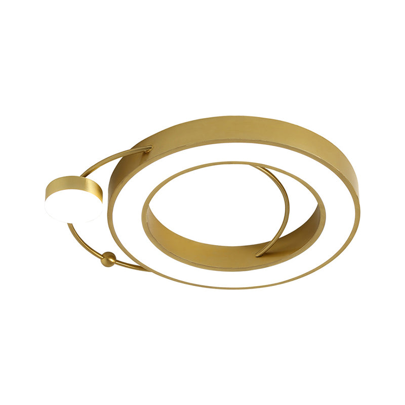 Simplicity LED Flush Ceiling Light with Metal Frame Gold Hoop Shaped Ceiling Mounted Fixture in Warm/White Light