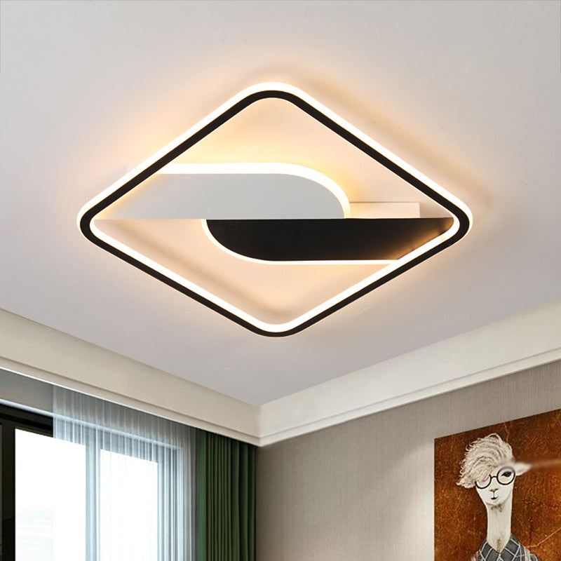 Geometric Pattern Metal Ceiling Light Fixture Modern Black LED Flush Mount Light for Living Room, 16"/35.5" Wide