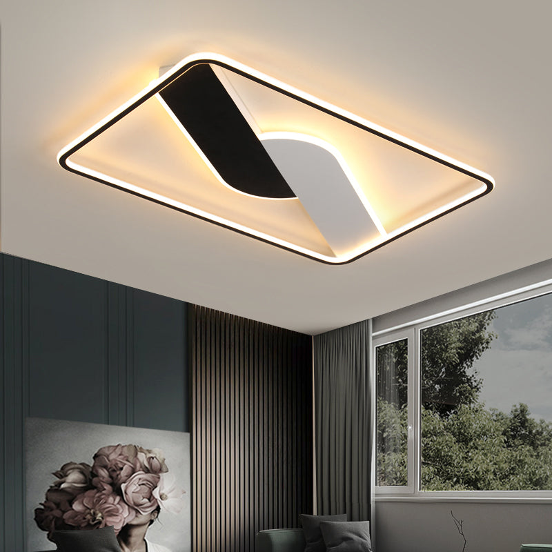 Geometric Pattern Metal Ceiling Light Fixture Modern Black LED Flush Mount Light for Living Room, 16"/35.5" Wide