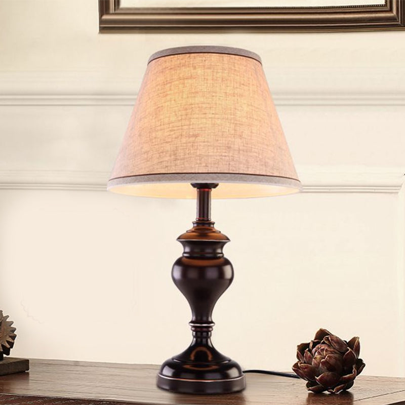 1-Light Reading Lamp Warehouse Tapered Fabric Nightstand Lighting in Brown for Bedroom