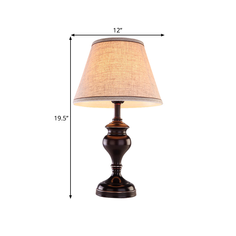 1-Light Reading Lamp Warehouse Tapered Fabric Nightstand Lighting in Brown for Bedroom
