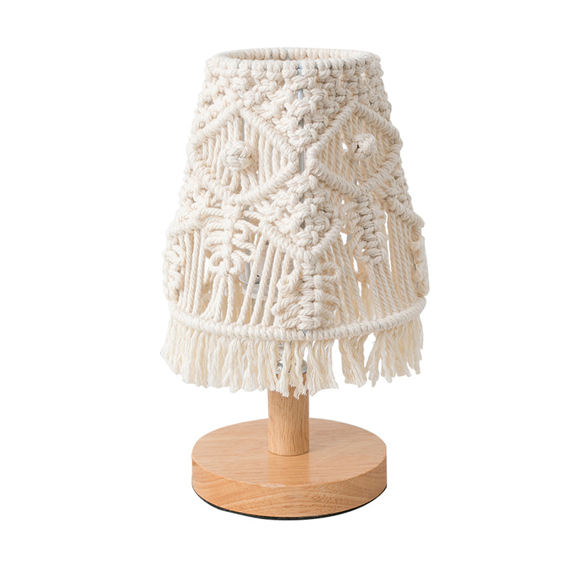 Lampada da comodino conica Modernismo in tessuto 1 lampadina Lampada da lettura bianca con decorazioni a frange
