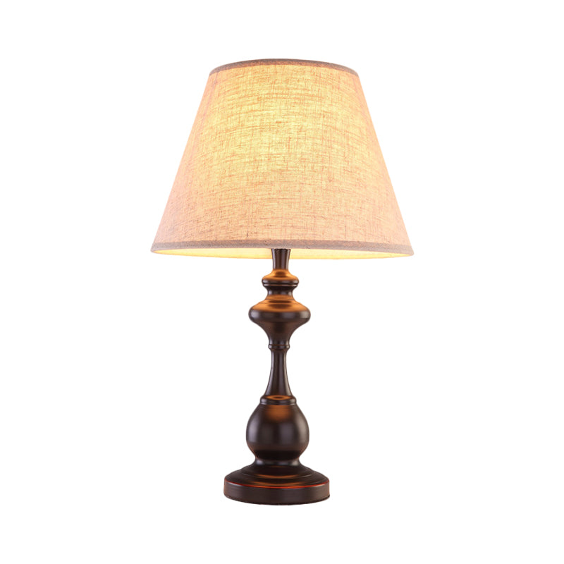 Lampada da notte marrone a 1 lampadina in tessuto da lettura a forma conica, illuminazione per comodino