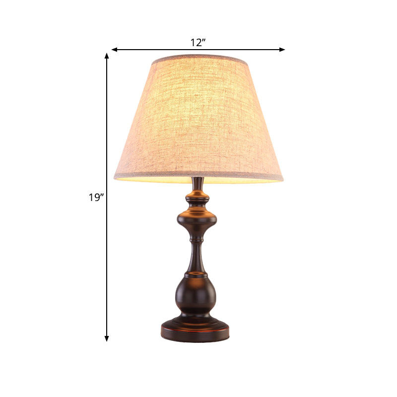 Lampada da notte marrone a 1 lampadina in tessuto da lettura a forma conica, illuminazione per comodino