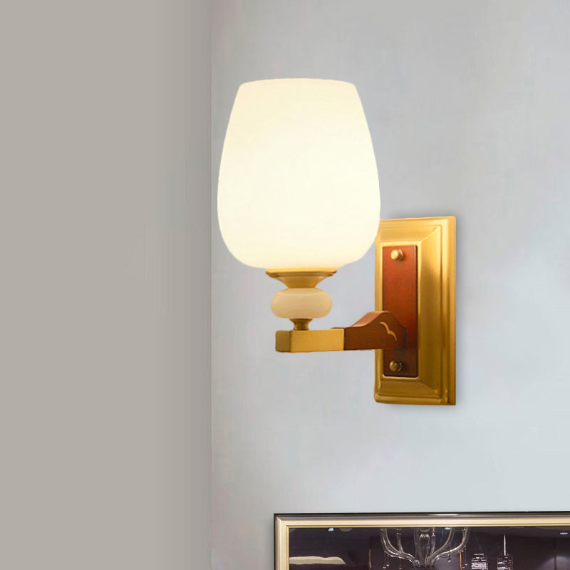 Brass Single Light Wall Mount Lamp Warehouse Opal Glass Cup Shape Angled Wall Lighting Idea