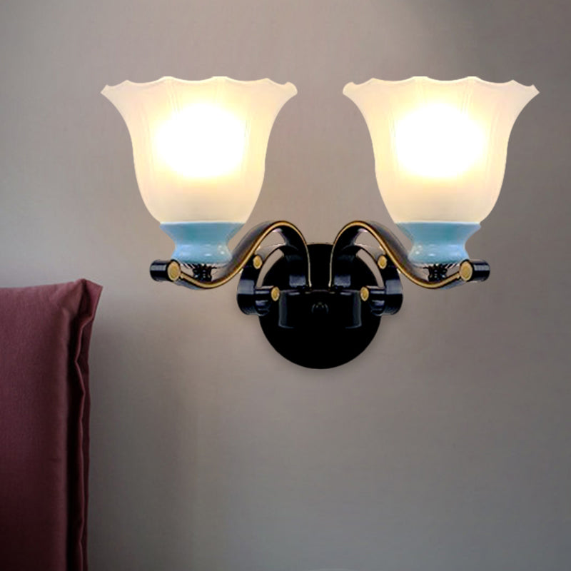 Lampada da parete in fioritura da 1/2-bulbina anticato Black Blaced Reste Bimato Apparecchio per soggiorno per soggiorno