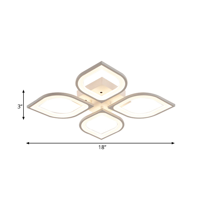 LED 4/6/8 Lights Bedroom Flush Light with Leaf Acrylic Shade White Ceiling Lighting Fixture in White/Warm/Natural Light