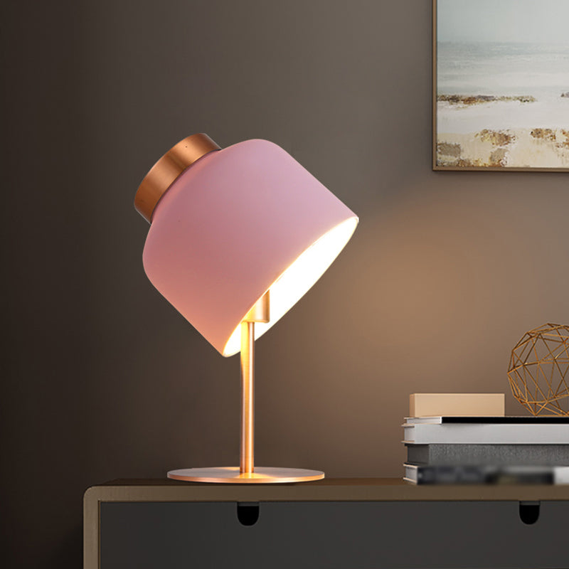 Dome Metallic Desk Light Minimalist 1-Head Pink/Blue Nightstand Lamp with Adjustable Design