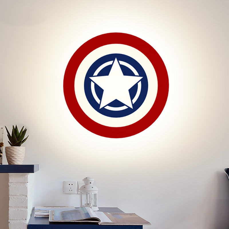 Red and Blue Round Wall Light Cartoon LED Acrylic Wall Lighting with Star Pattern in Warm/White Light