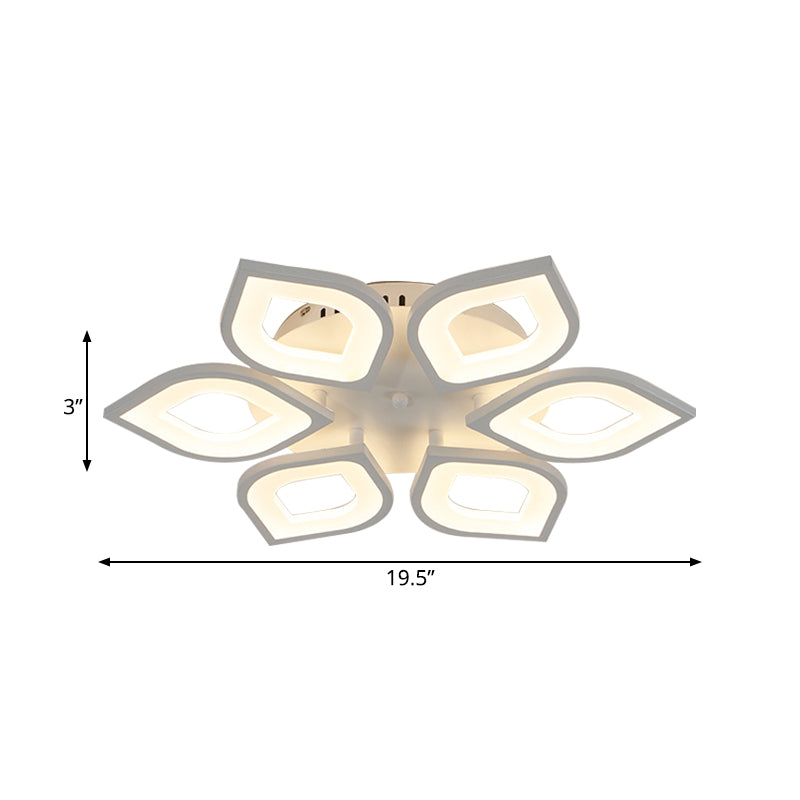 LED 4/6/8 Lights Bedroom Flush Light with Leaf Acrylic Shade White Ceiling Lighting Fixture in White/Warm/Natural Light