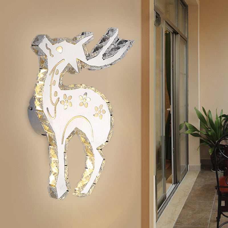 White LED Elk Wall Lighting Fixture Modernist Crystal Block Flush Wall Sconce in Warm/White Light