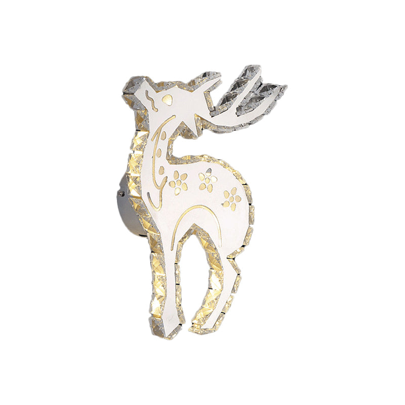 White LED Elk Wall Lighting Fixture Modernist Crystal Block Flush Wall Sconce in Warm/White Light