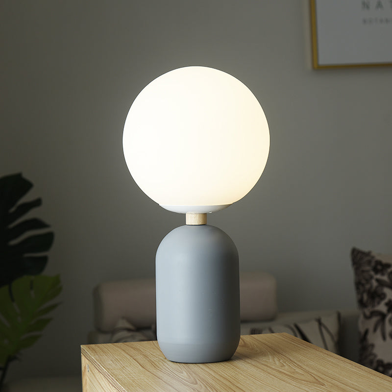 Lampe de table de nuit en verre blanc global nordique 1-bulb gris / blanc / rose lecture livre clair avec base de cylindre