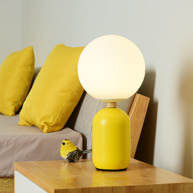 Global White Glass Night Table Lamp Nordic 1-Bulb Grijs/Wit/roze leesboek Licht met cilinderbasis