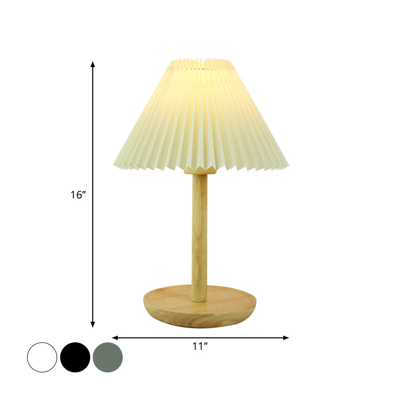 Table d'étude pliée tissu clair tissu 1-bulbe lampe de lecture avec base en bois en gris / blanc / gris foncé