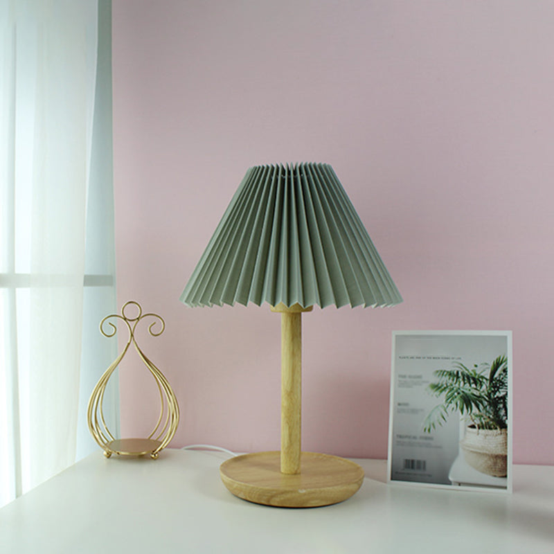 Table d'étude pliée tissu clair tissu 1-bulbe lampe de lecture avec base en bois en gris / blanc / gris foncé