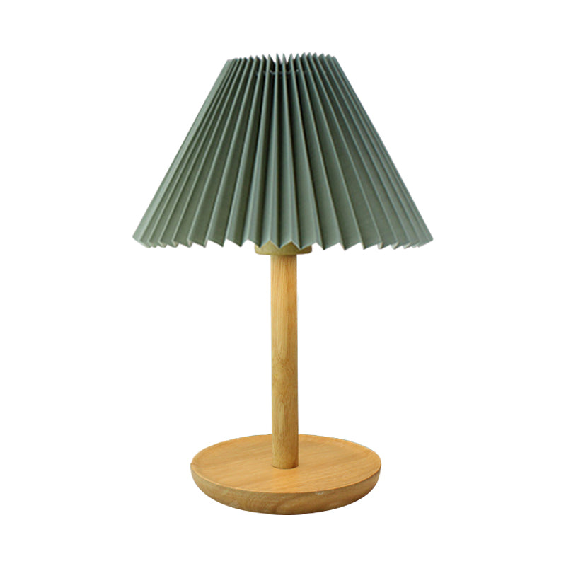 Table d'étude pliée tissu clair tissu 1-bulbe lampe de lecture avec base en bois en gris / blanc / gris foncé
