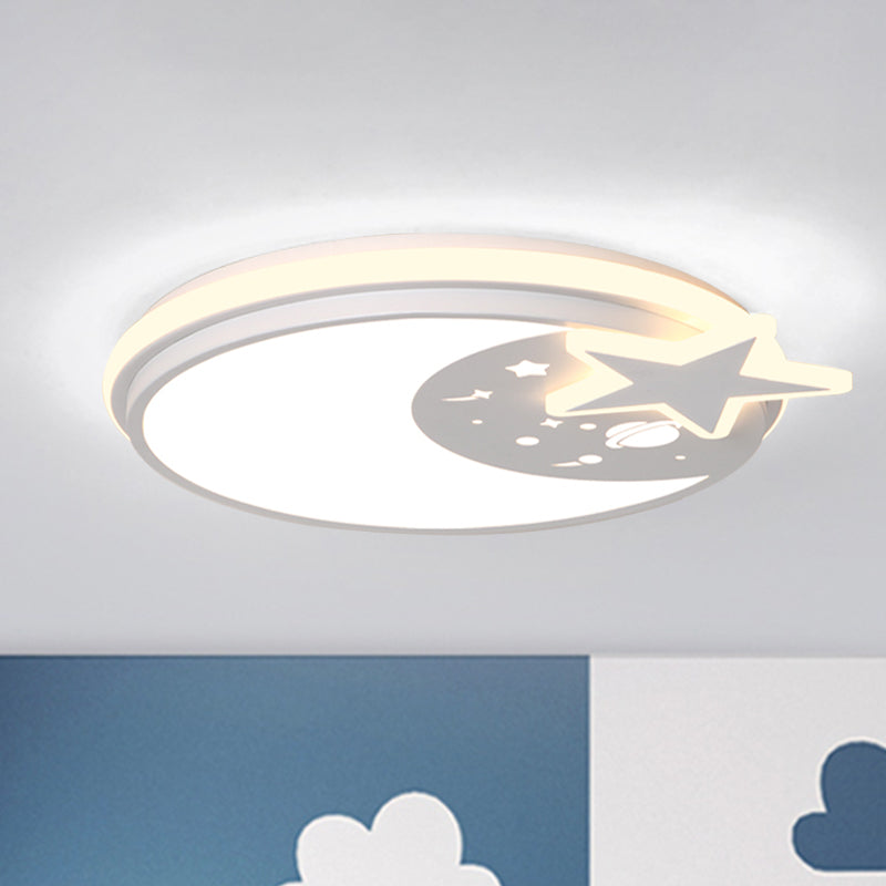 Acrylic Round Flush Mount Light Cartoon LED Flushmount Lighting with Star Decor in White/Pink/Blue