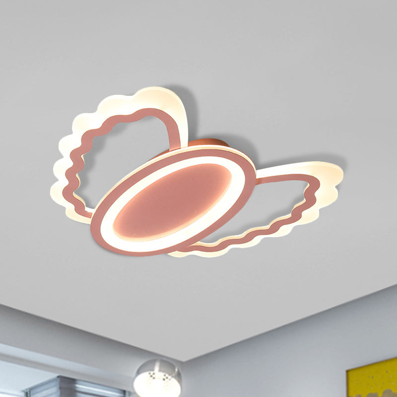 Acrylic Oval and Shell Flush Light Fixture Kids LED Flush Mount Lamp in Pink for Girls Room