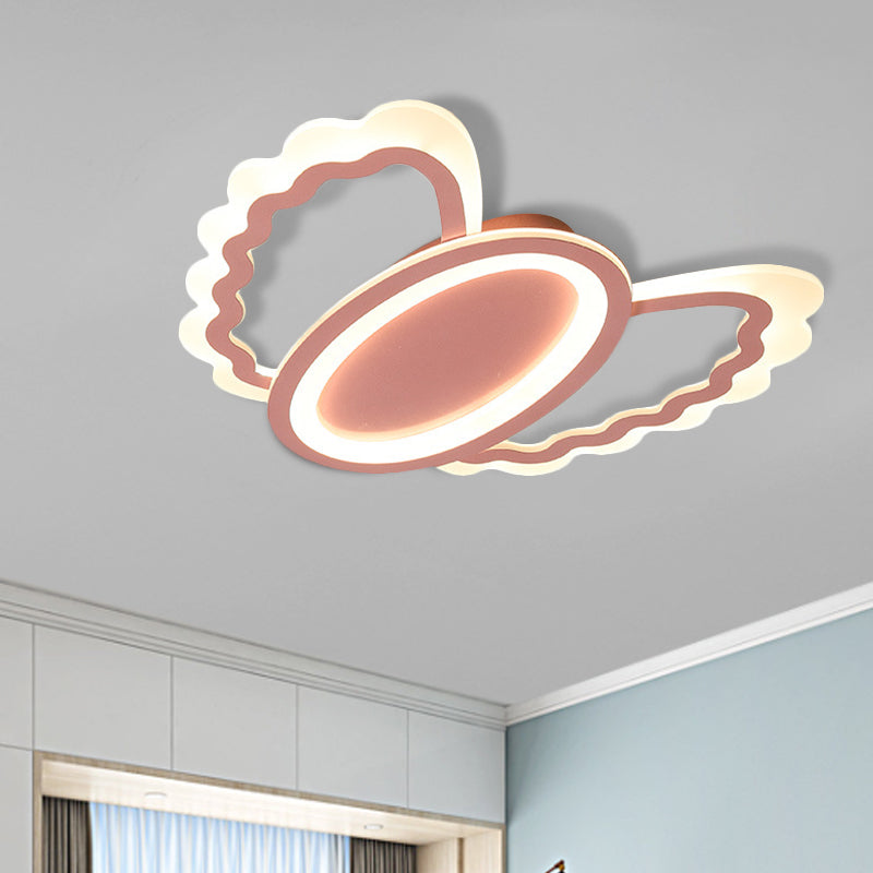 Acrylic Oval and Shell Flush Light Fixture Kids LED Flush Mount Lamp in Pink for Girls Room