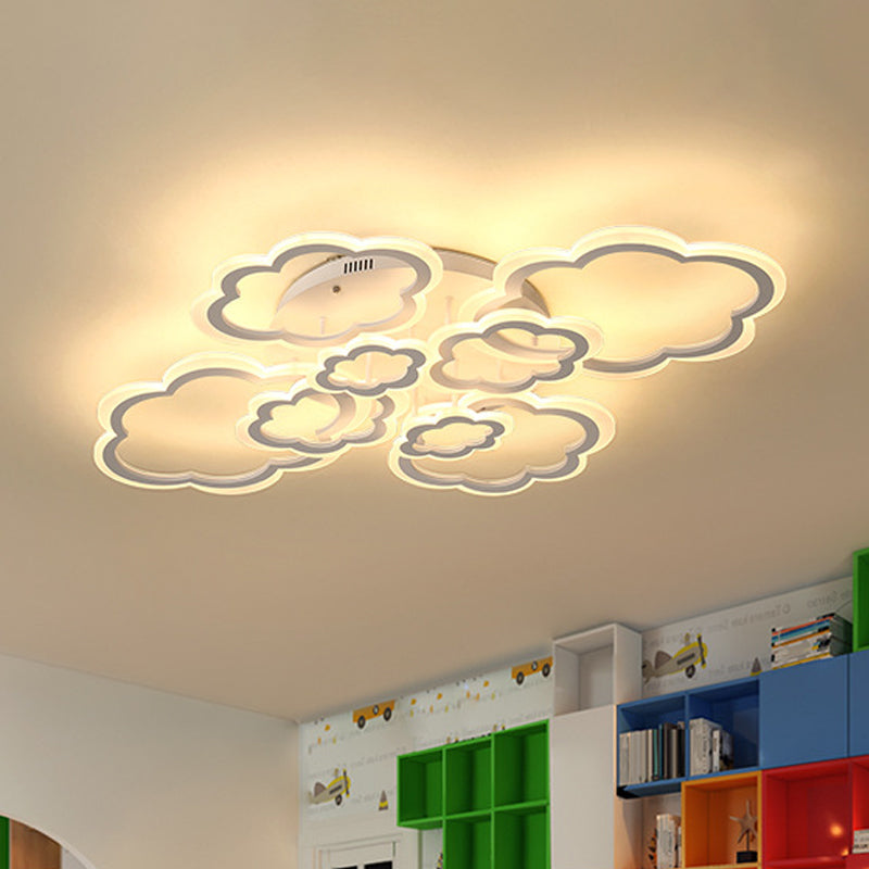 Lámpara empotrada para sala de estar en la nube, acrílico, 4/8 luces, iluminación empotrada de dibujos animados en blanco
