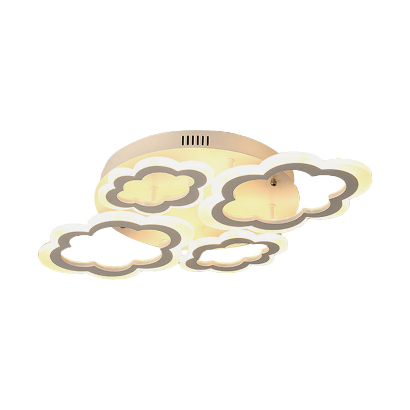 Cloud Living Room Flush Light Fixture Acrylic 4/8 Lights Cartoon Flush Mount Lighting in White