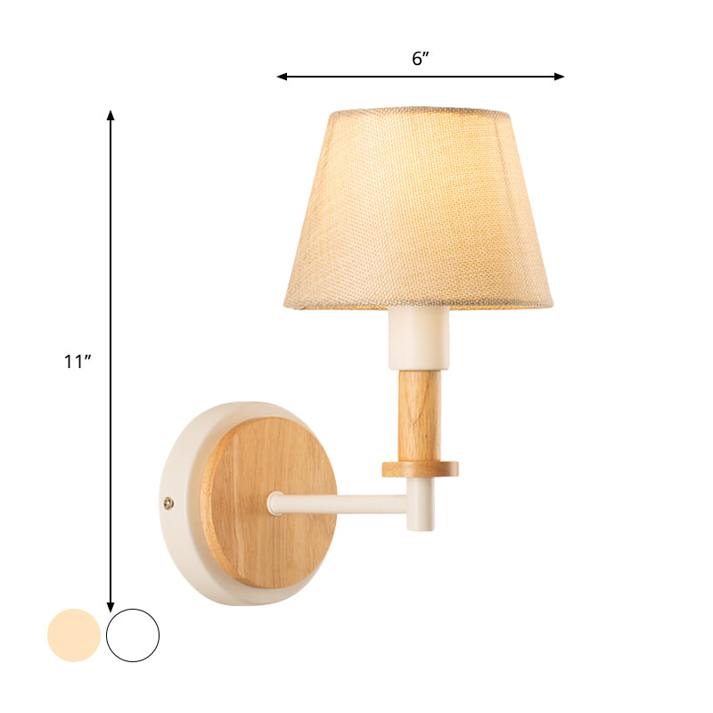 Luz de montaje de pared de tela cónica Nordic 1 bomba lámpara de pared negra/blanca con brazo en ángulo recto en blanco/luz beige