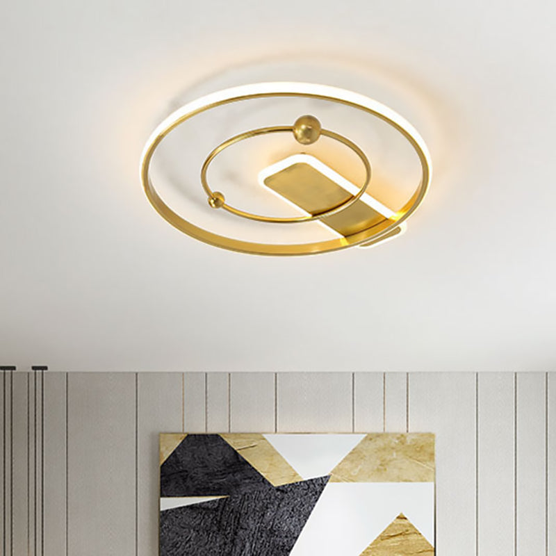 Contemporary Dual Ring Flush Mount Light Metal Parlor LED Ceiling Light Fixture in Gold