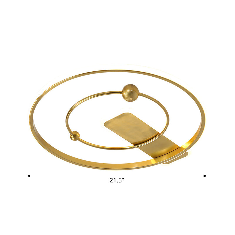 Contemporary Dual Ring Flush Mount Light Metal Parlor LED Ceiling Light Fixture in Gold