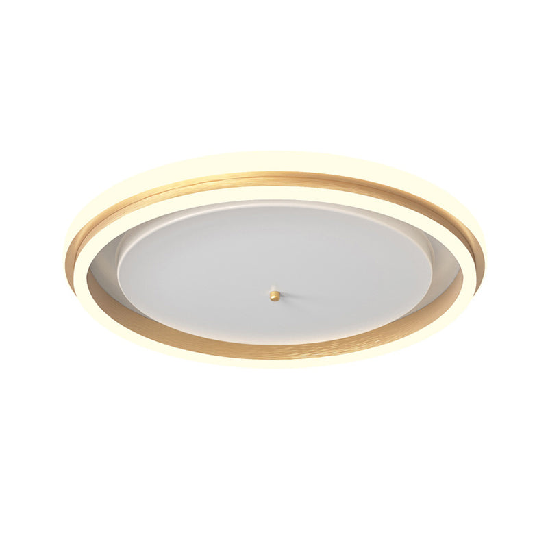 16.5"/20.5" Inch Width Metal Round Flush Ceiling Light Simple Gold/Coffee LED Flush Mount Lamp for Balcony, Warm/White Light