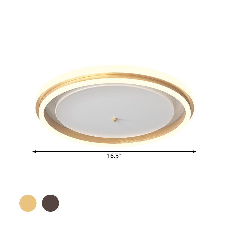 16.5"/20.5" Inch Width Metal Round Flush Ceiling Light Simple Gold/Coffee LED Flush Mount Lamp for Balcony, Warm/White Light