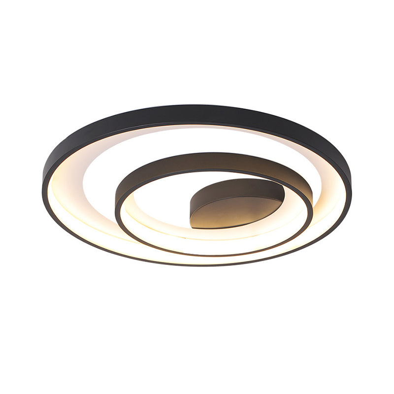 LED Bedroom Flush Ceiling Light Modernist Black Flush Mount Lamp with 2-Hoop Metal Shade in Warm/White Light, 16.5"/20.5" Dia