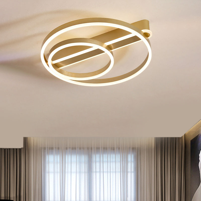 18"/21.5" W 2-Hoop Flush Mount Light Modern Metal Gold/Coffee LED Flush Ceiling Lamp for Parlor, Warm/White Light
