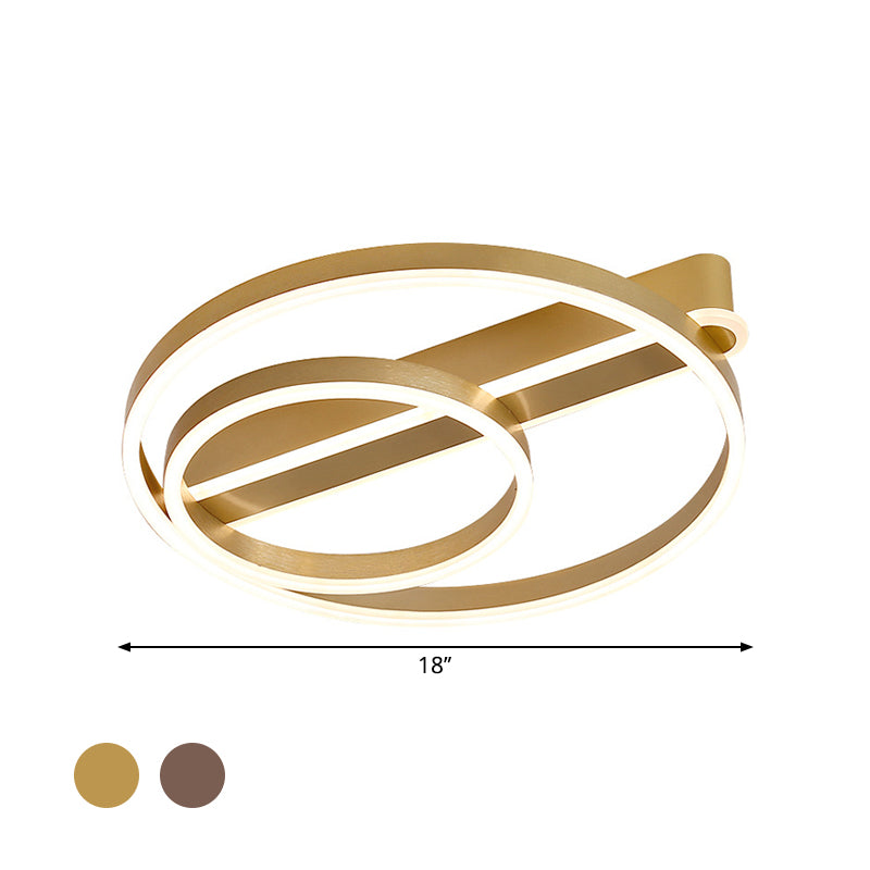 18"/21.5" W 2-Hoop Flush Mount Light Modern Metal Gold/Coffee LED Flush Ceiling Lamp for Parlor, Warm/White Light