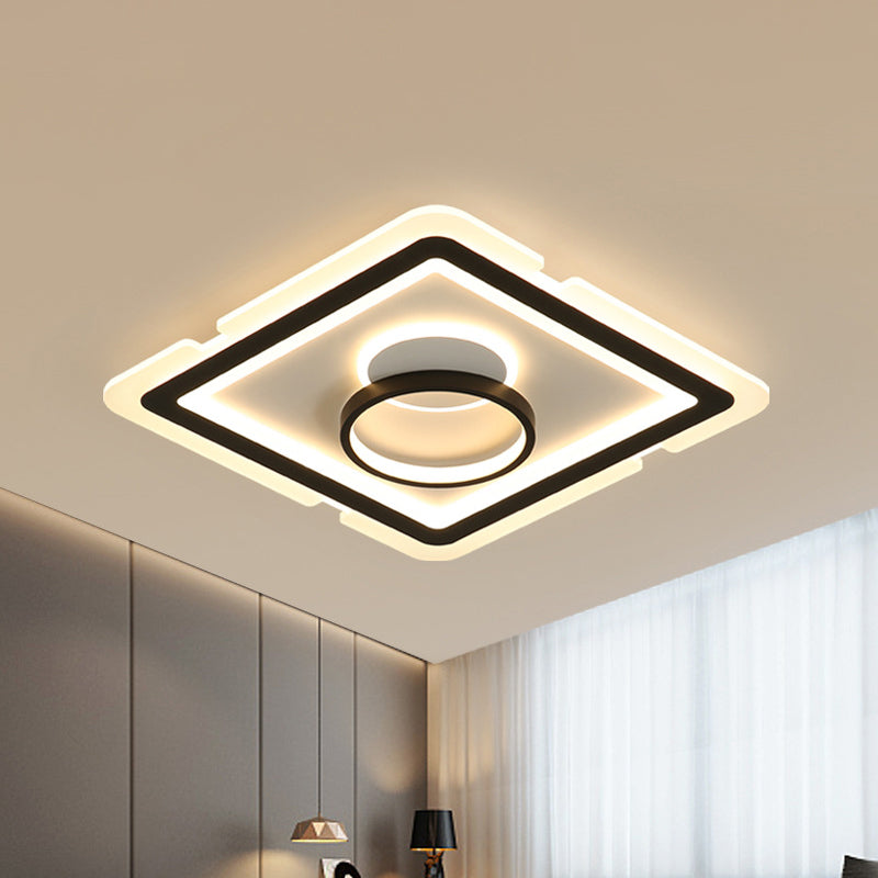 Black Squared Flush Light Simplicity 16"/19.5" Wide LED Metal Ceiling Light Fixture for Dining Room