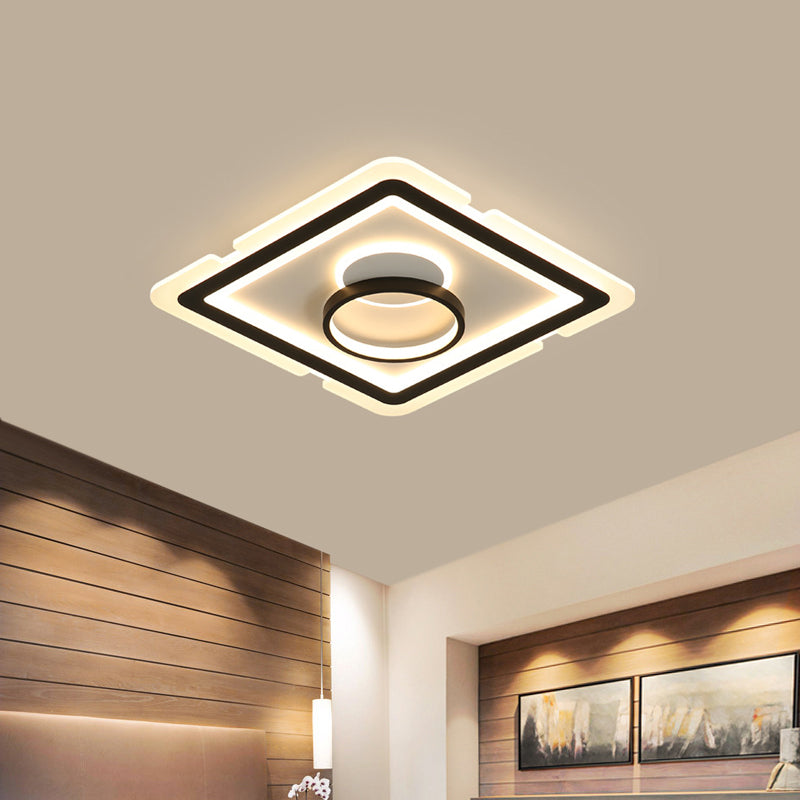 Black Squared Flush Light Simplicity 16"/19.5" Wide LED Metal Ceiling Light Fixture for Dining Room