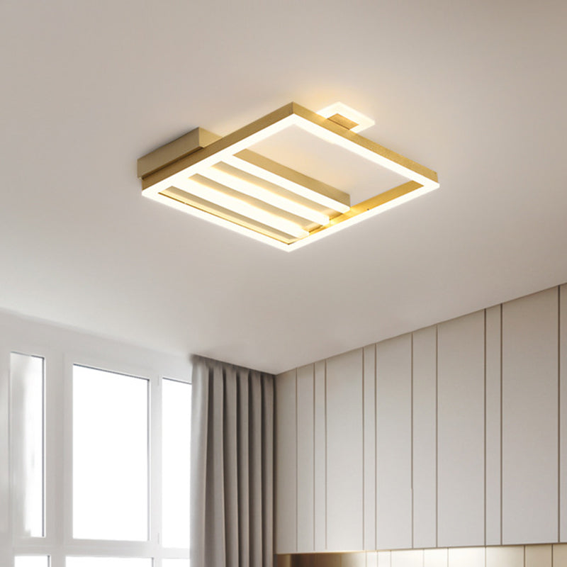 Contemporary Ceiling Flush Mount with Metal Shade Gold Square-Frame Flush Light Fixture, 18"/25.5" Width