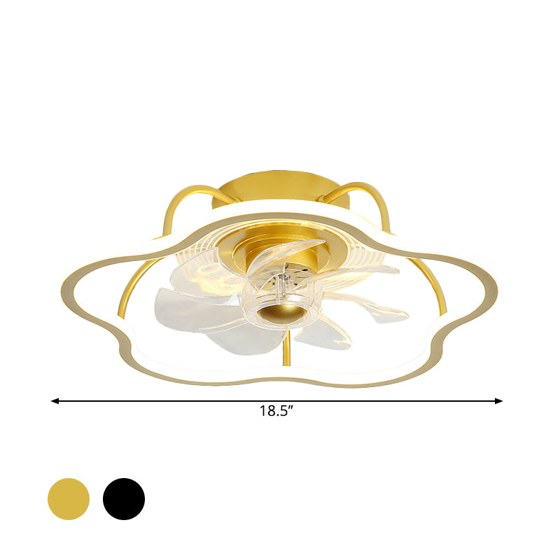 Accumo del lampadario semifullato a forma di fiore nero/oro a 7 pale, largo 18,5 pollici, largo 18,5 pollici, largo 18,5 pollici
