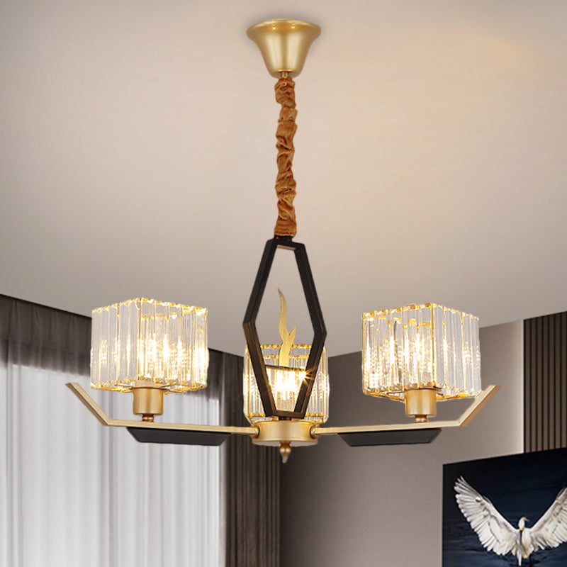 3/6/8 koppen Parlor plafondlamp eenvoud Goud kroonluchter lamp met kubieke kristalprisma's schaduw